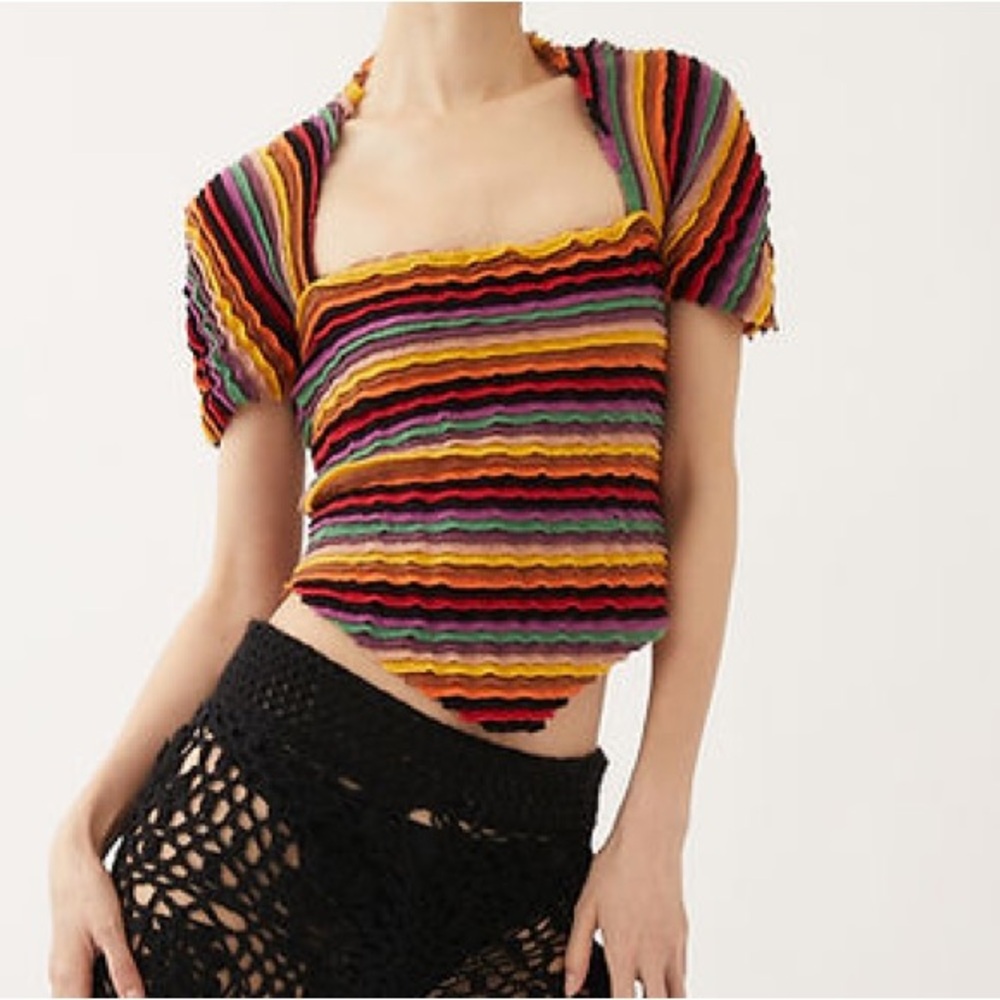 Tach Centauro Striped Crochet Knit Asymmetrical Top